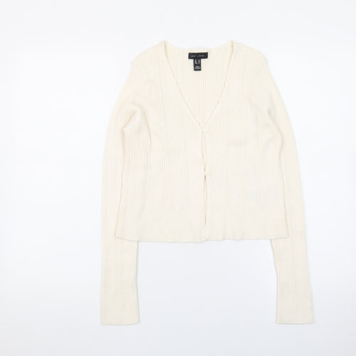 New Look Women's Ivory Ribbed V-Neck Button Cardigan Size 16