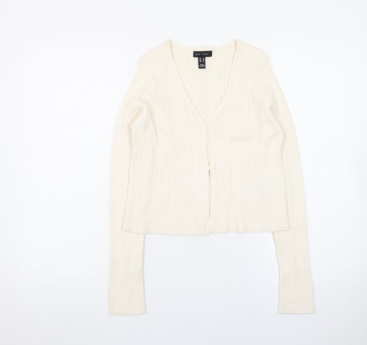 New Look Women's Ivory Ribbed V-Neck Button Cardigan Size 16