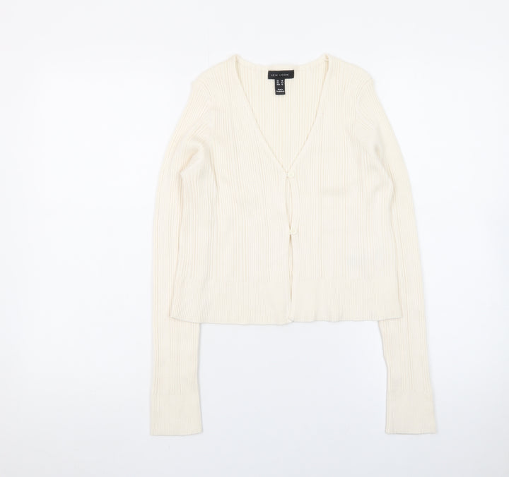 New Look Women's Ivory Ribbed V-Neck Button Cardigan Size 16