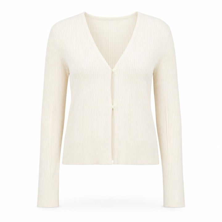 New Look Women's Ivory Ribbed V-Neck Button Cardigan Size 16