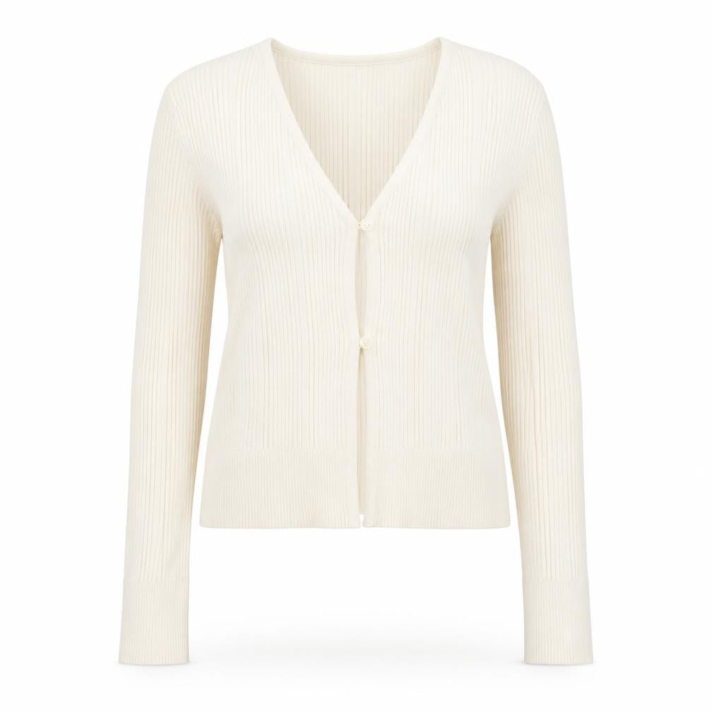 New Look Women's Ivory Ribbed V-Neck Button Cardigan Size 16