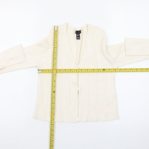 New Look Women's Ivory Ribbed V-Neck Button Cardigan Size 16