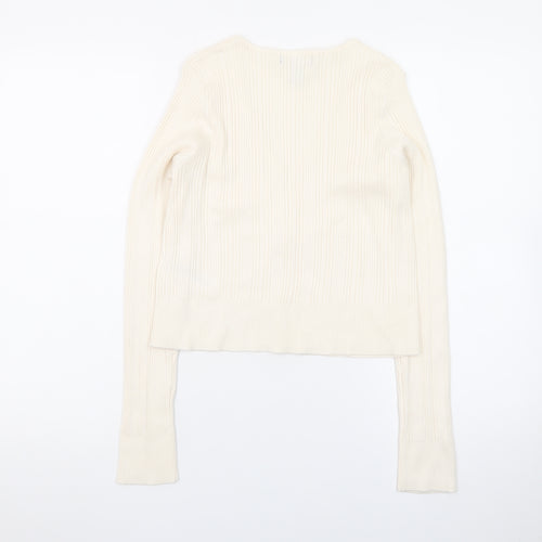 New Look Women's Ivory Ribbed V-Neck Button Cardigan Size 16