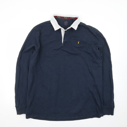 Next Men's Navy Long Sleeve Polo Shirt XL 100% Cotton Elbow Patch
