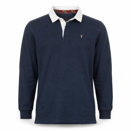 Next Men's Navy Long Sleeve Polo Shirt XL 100% Cotton Elbow Patch