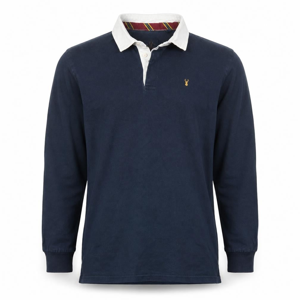 Next Men's Navy Long Sleeve Polo Shirt XL 100% Cotton Elbow Patch