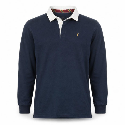 Next Men's Navy Long Sleeve Polo Shirt XL 100% Cotton Elbow Patch