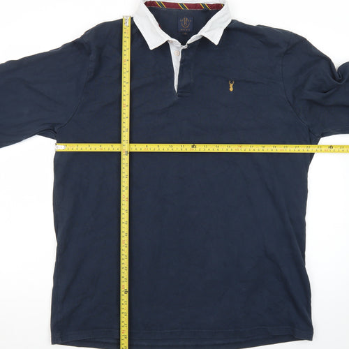 Next Men's Navy Long Sleeve Polo Shirt XL 100% Cotton Elbow Patch