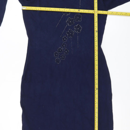 Selection Women Blue M Bodycon Knit Dress Long Sleeve Beaded