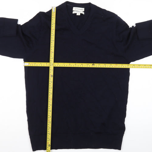 Marks and Spencer Men’s Blue Merino Wool V-Neck Jumper M