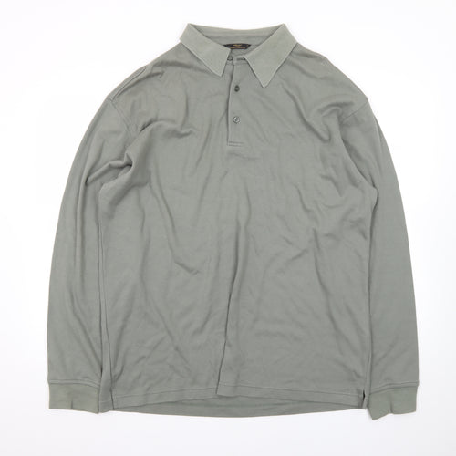 Marks and Spencer St Michael Men's Green Long Sleeve Cotton Polo XL