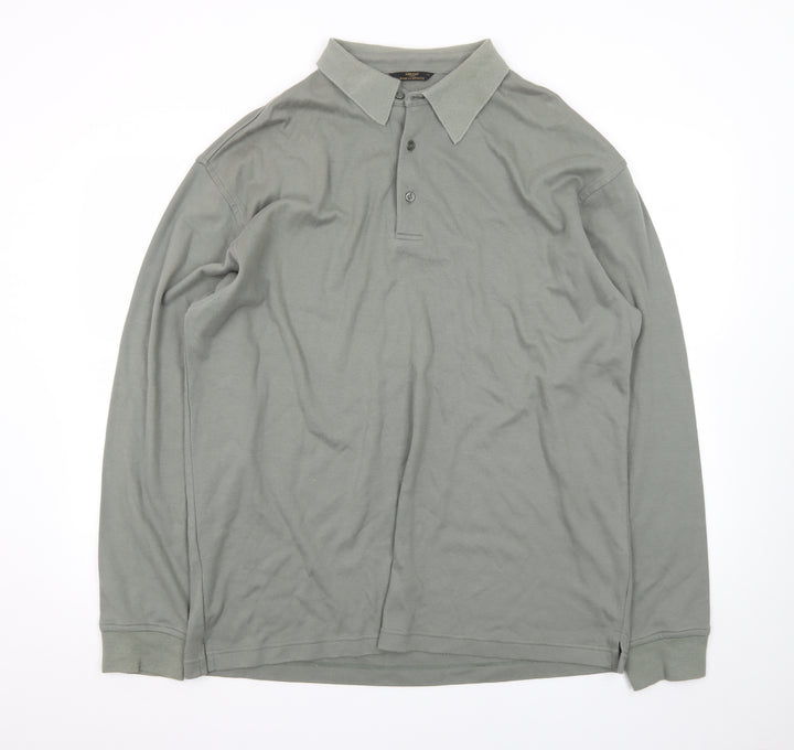 Marks and Spencer St Michael Men's Green Long Sleeve Cotton Polo XL