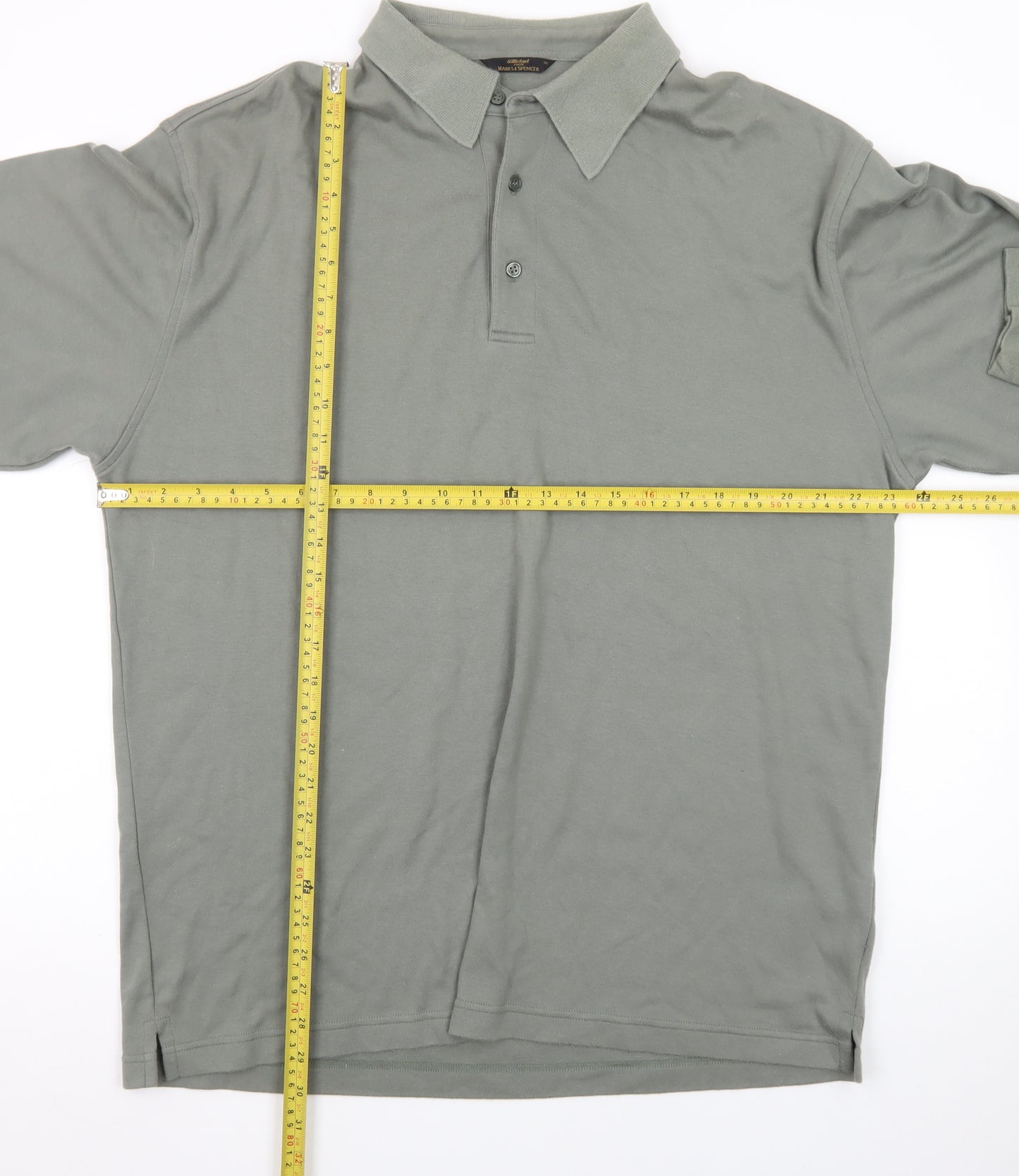 Marks and Spencer St Michael Men's Green Long Sleeve Cotton Polo XL