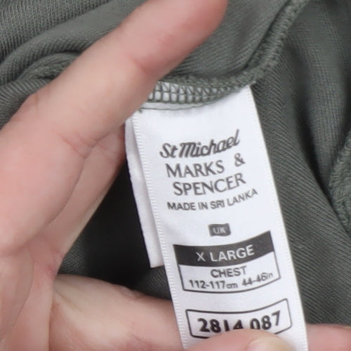 Marks and Spencer St Michael Men's Green Long Sleeve Cotton Polo XL