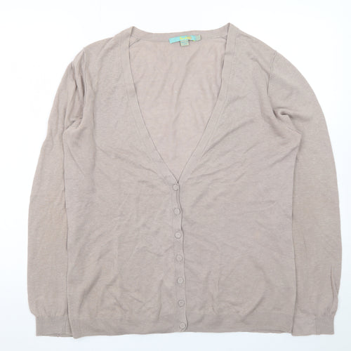 Boden Women Beige Long Sleeve V-Neck Cotton Cardigan Size 12