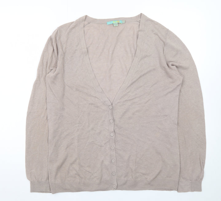 Boden Women Beige Long Sleeve V-Neck Cotton Cardigan Size 12