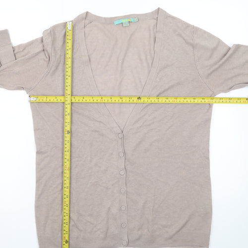 Boden Women Beige Long Sleeve V-Neck Cotton Cardigan Size 12