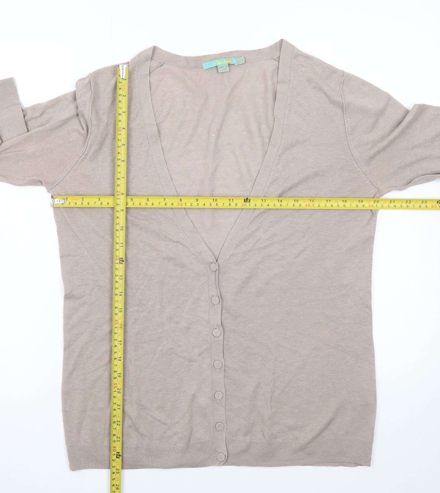 Boden Women Beige Long Sleeve V-Neck Cotton Cardigan Size 12