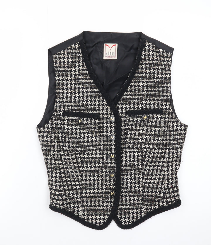 Mondi Collections Women's Black Tweed Sleeveless V-Neck Vest Size 6