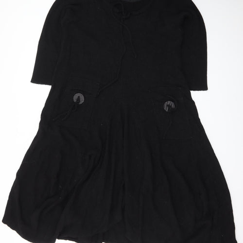 Original by Mario Women's Black Knit A-Line Dress Size M 3/4 Sleeve