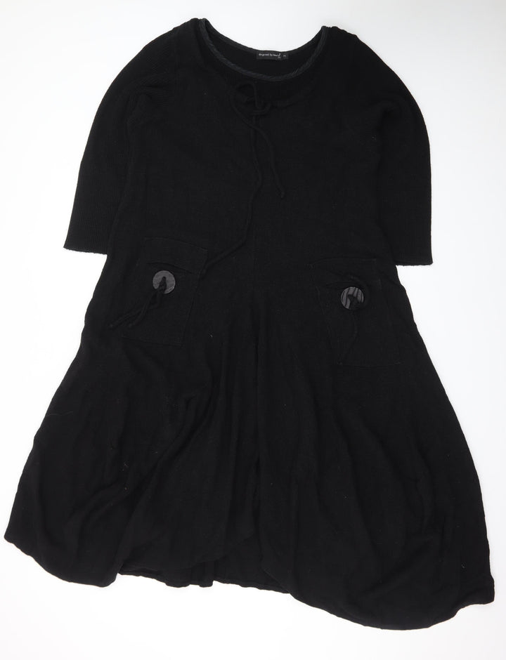 Original by Mario Women's Black Knit A-Line Dress Size M 3/4 Sleeve