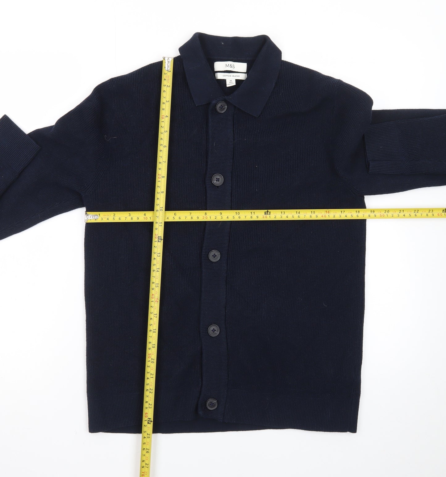 Marks and Spencer Women’s Navy Cotton Blend Collared Cardigan M