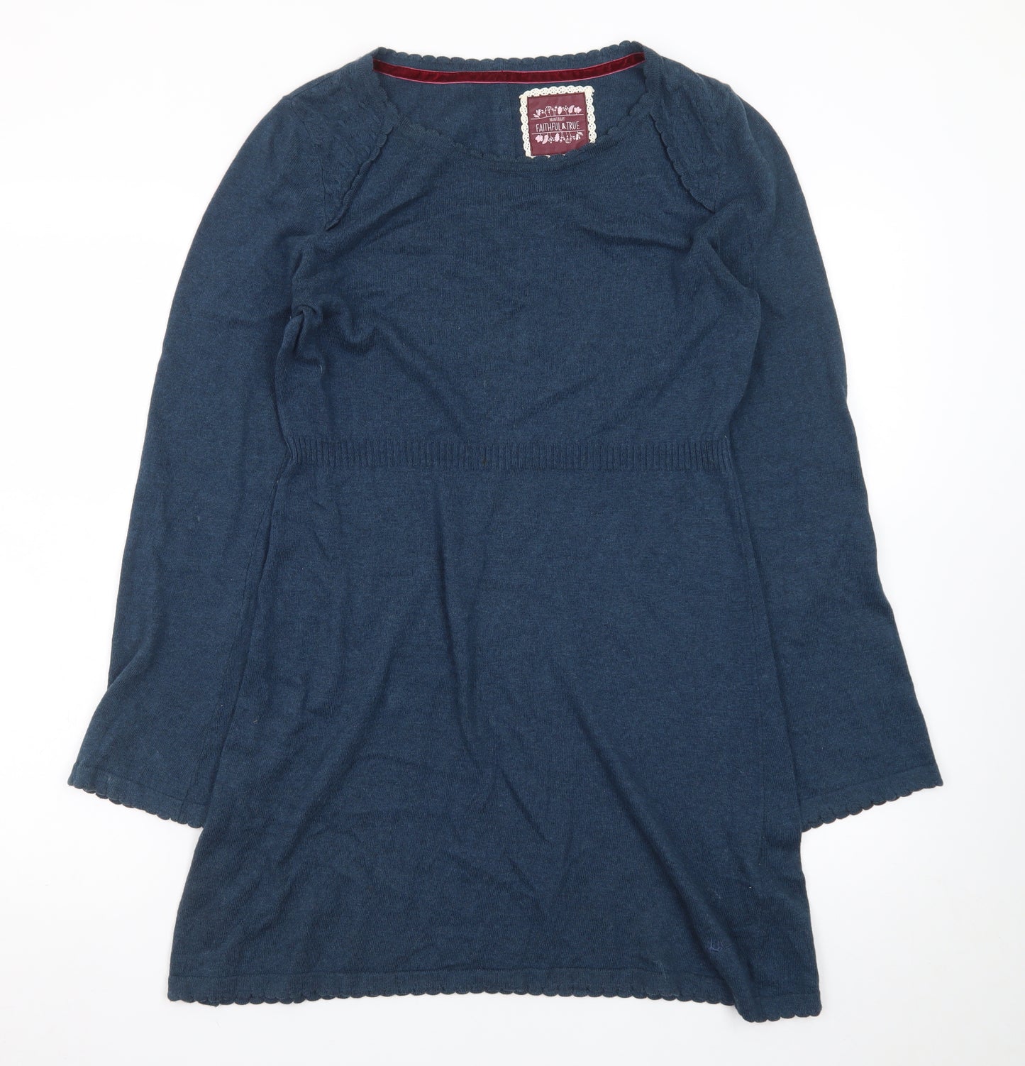 Mantaray Women's Blue Size 10 Cotton Jumper Dress Long Sleeve