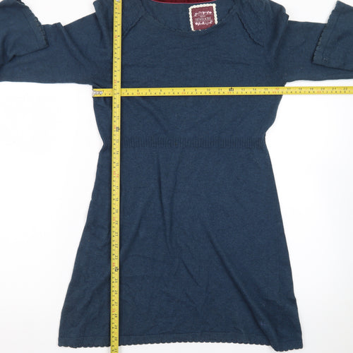 Mantaray Women's Blue Size 10 Cotton Jumper Dress Long Sleeve