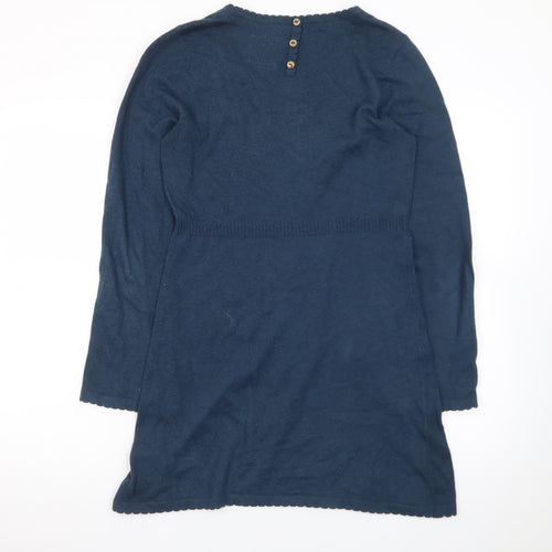 Mantaray Women's Blue Size 10 Cotton Jumper Dress Long Sleeve