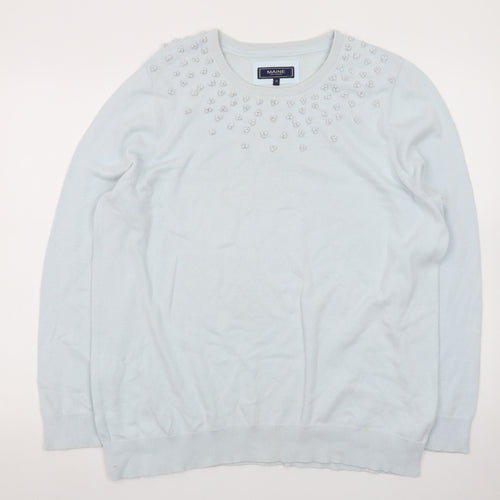 Maine New England Women's Blue Beaded Crew Neck Jumper Size 20