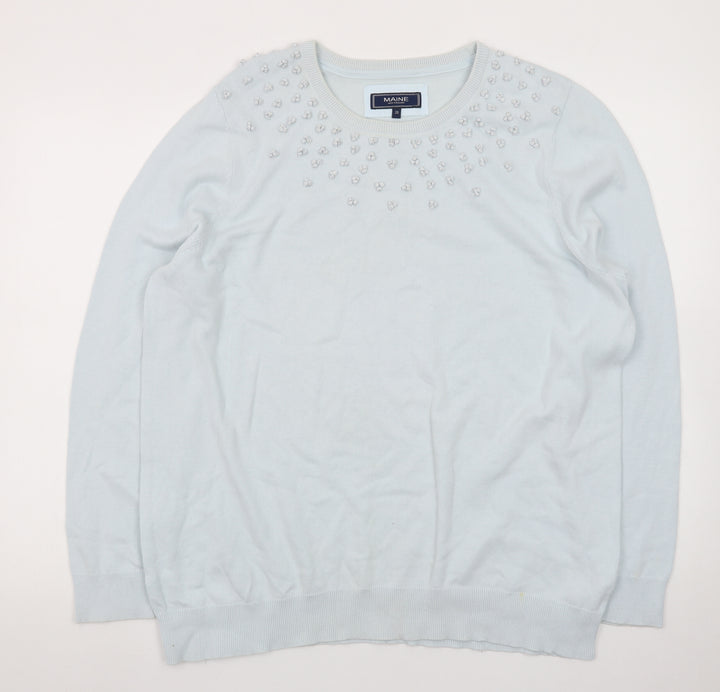 Maine New England Women's Blue Beaded Crew Neck Jumper Size 20