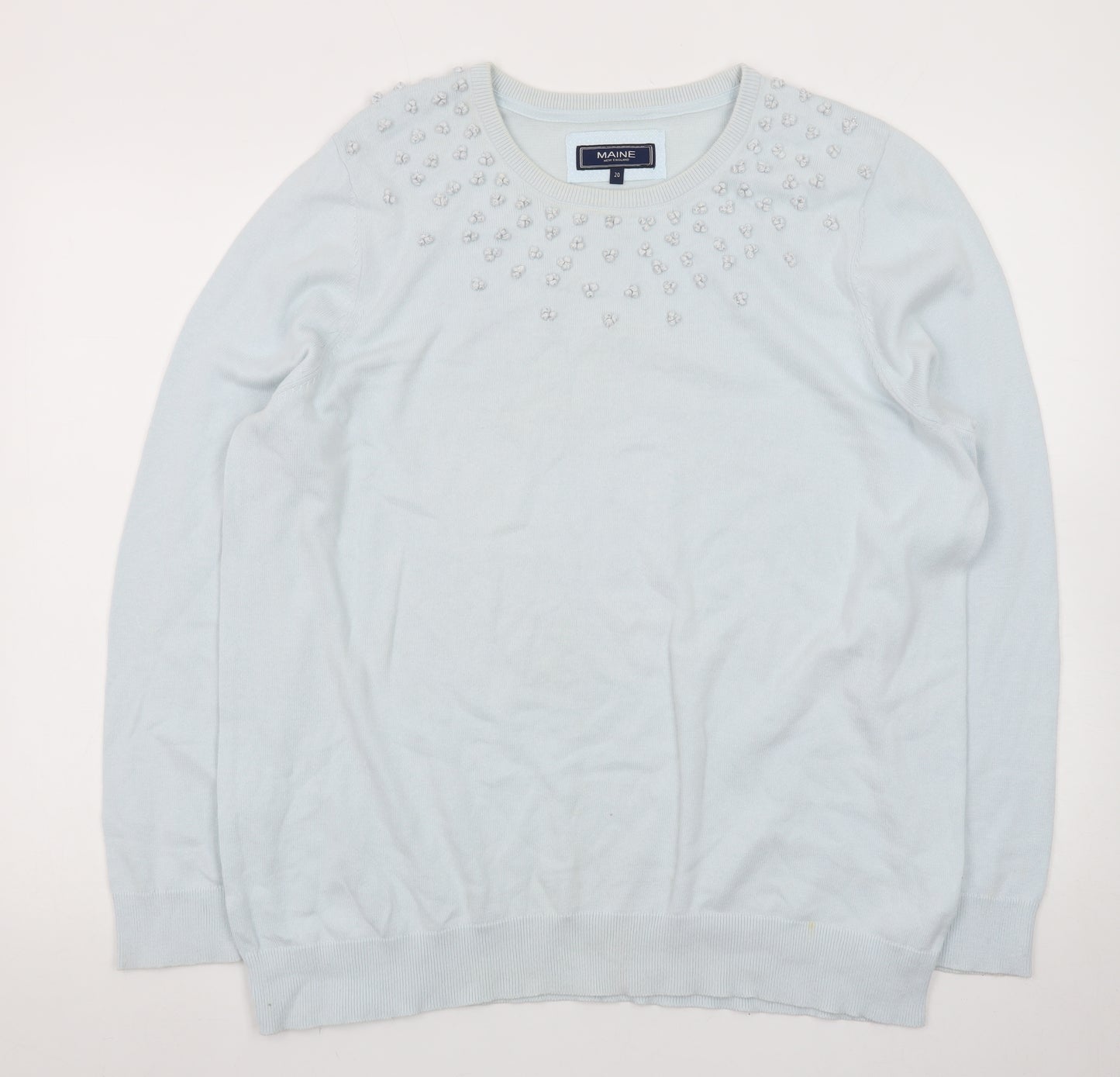Maine New England Women's Blue Beaded Crew Neck Jumper Size 20