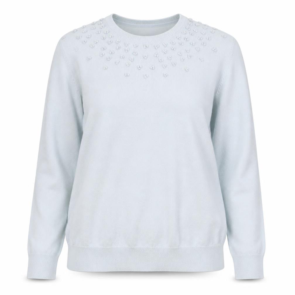 Maine New England Women's Blue Beaded Crew Neck Jumper Size 20