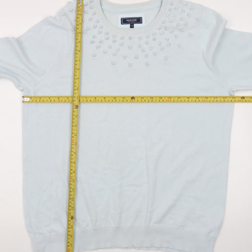 Maine New England Women's Blue Beaded Crew Neck Jumper Size 20