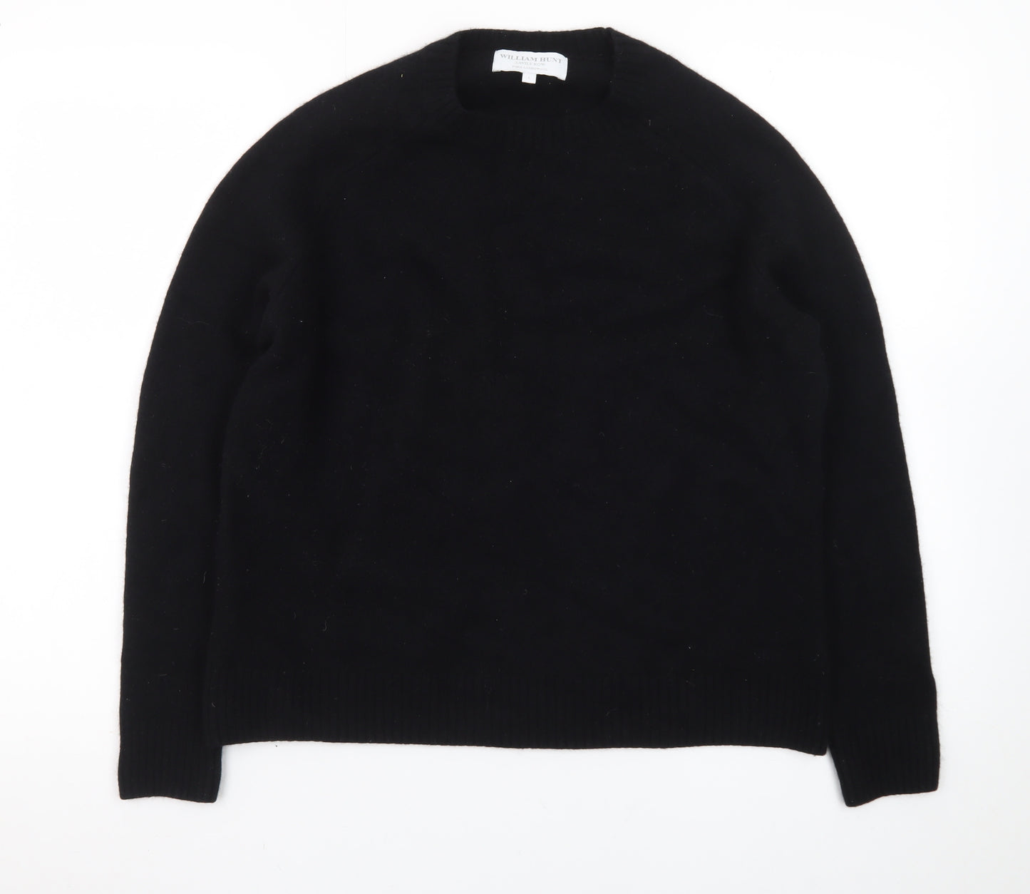William Hunt Men's Black Wool Crew Neck Pullover Jumper Size L
