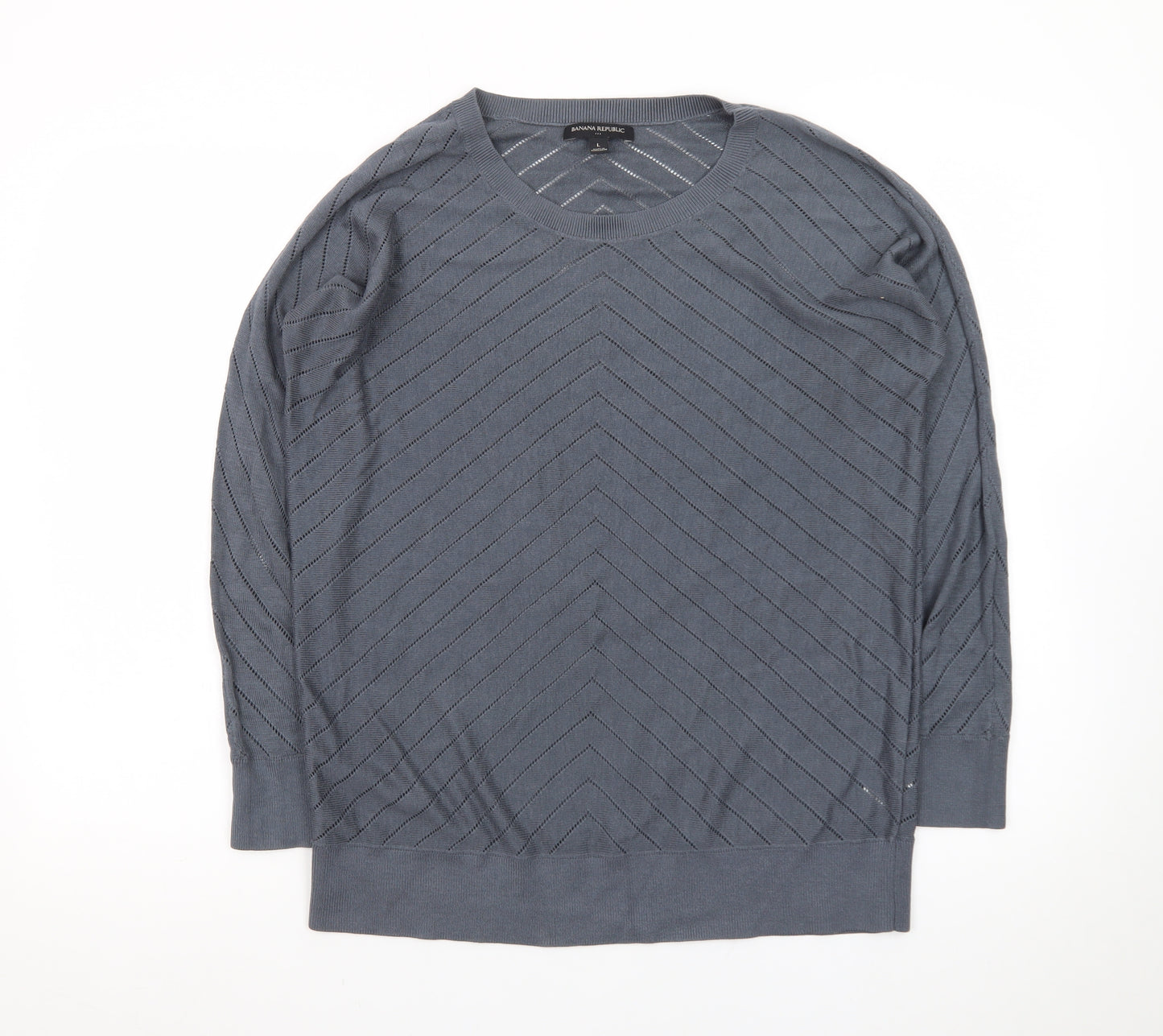Banana Republic Women Blue L Jumper Crew Neck Long Sleeve Knit Top