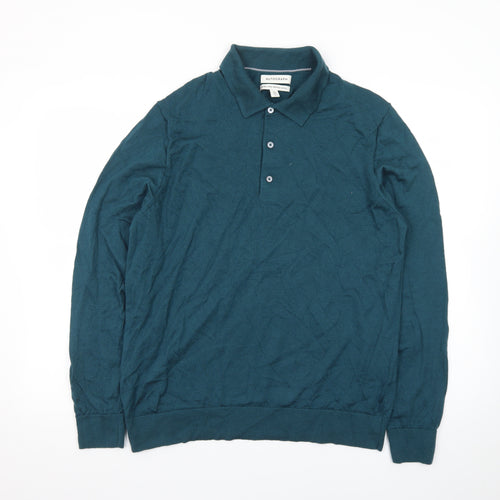 Marks and Spencer Autograph Men's Green XL Merino Wool Long Sleeve Polo