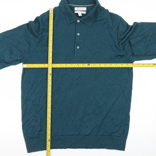 Marks and Spencer Autograph Men's Green XL Merino Wool Long Sleeve Polo