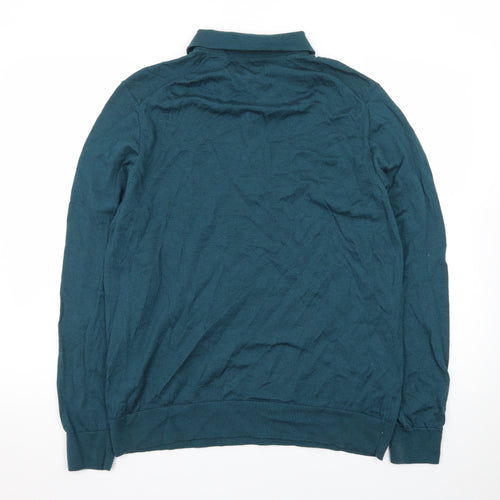 Marks and Spencer Autograph Men's Green XL Merino Wool Long Sleeve Polo