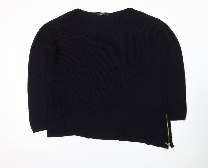 Evans Women's Black Size 22/24 Zip Accent Knit Pullover Jumper