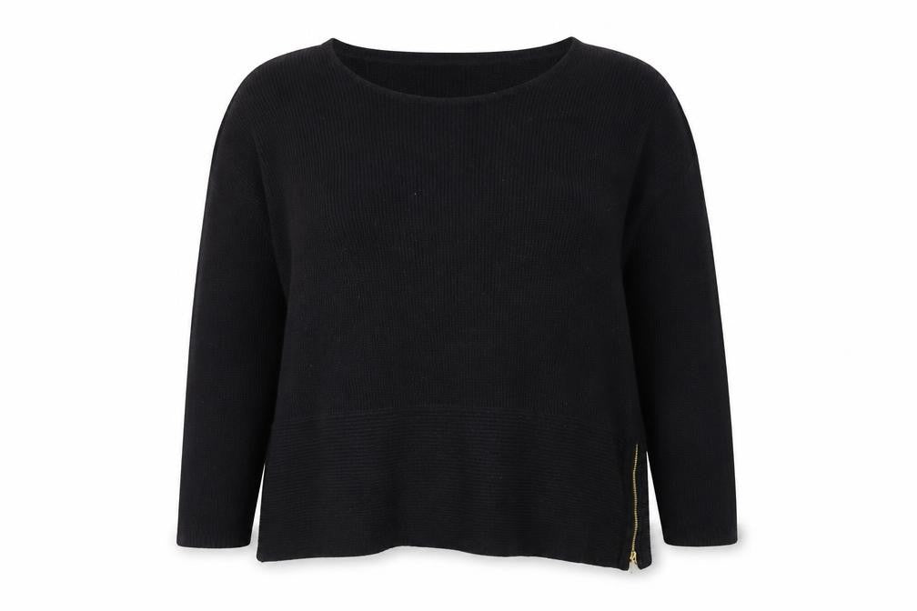 Front view of Evans Women's Black, size 22/24, Zip Accent Knit jumper