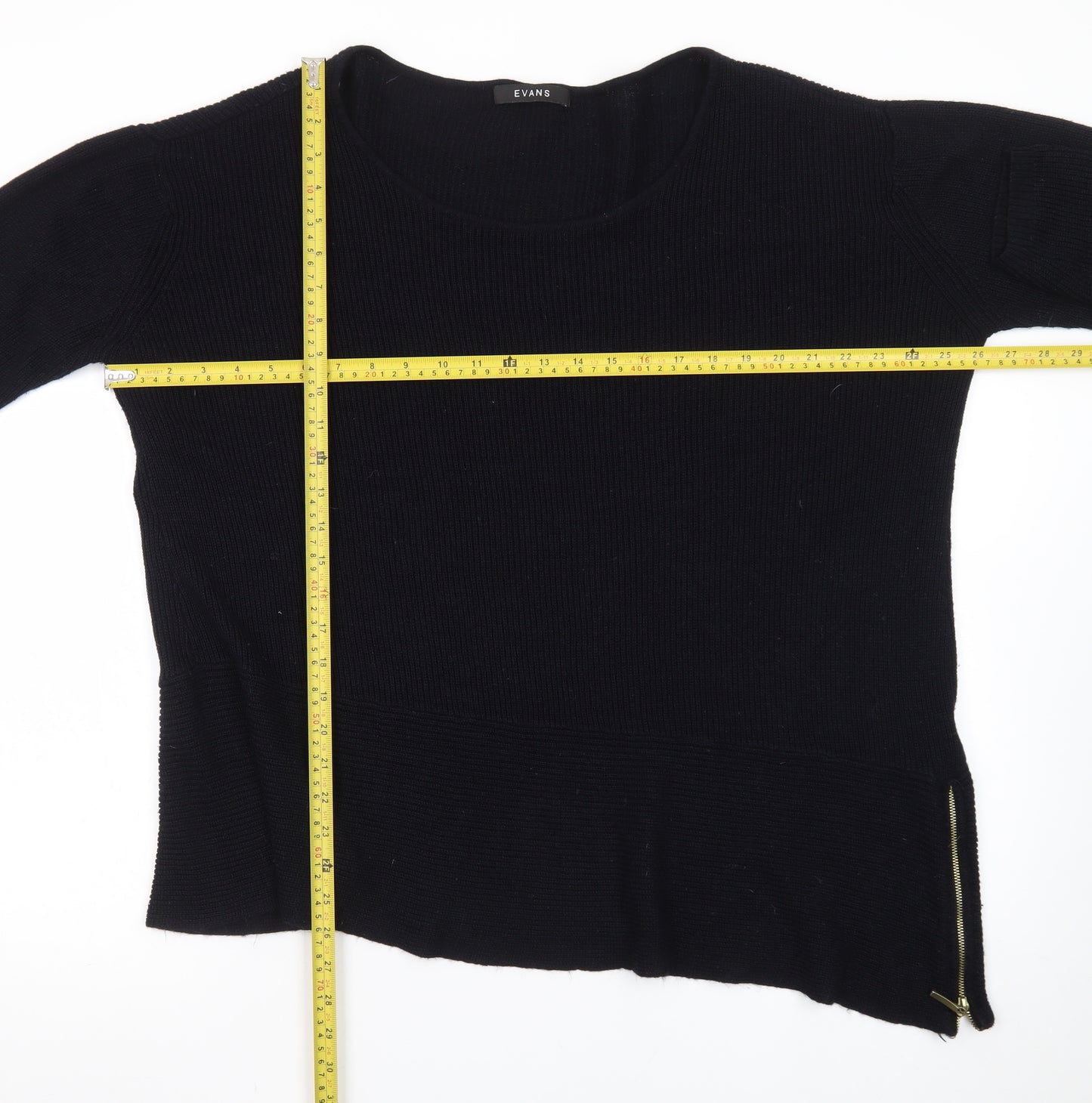 Evans Women's Black Size 22/24 Zip Accent Knit Pullover Jumper