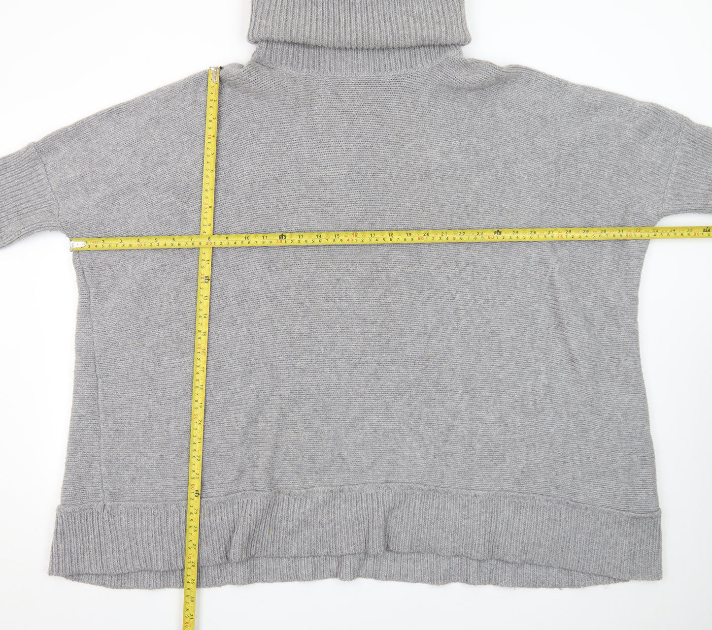 Jaeger Women’s Grey Roll Neck Short Sleeve Knit Jumper XL