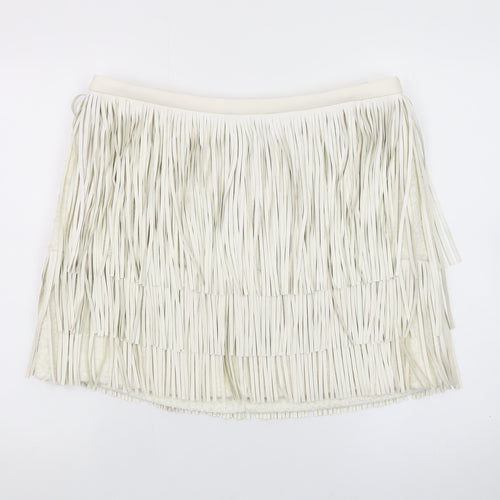Marks and Spencer Womens Ivory Faux Leather Fringe Mini Skirt Size 16