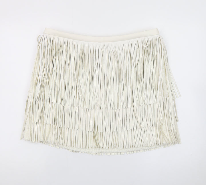 Marks and Spencer Womens Ivory Faux Leather Fringe Mini Skirt Size 16