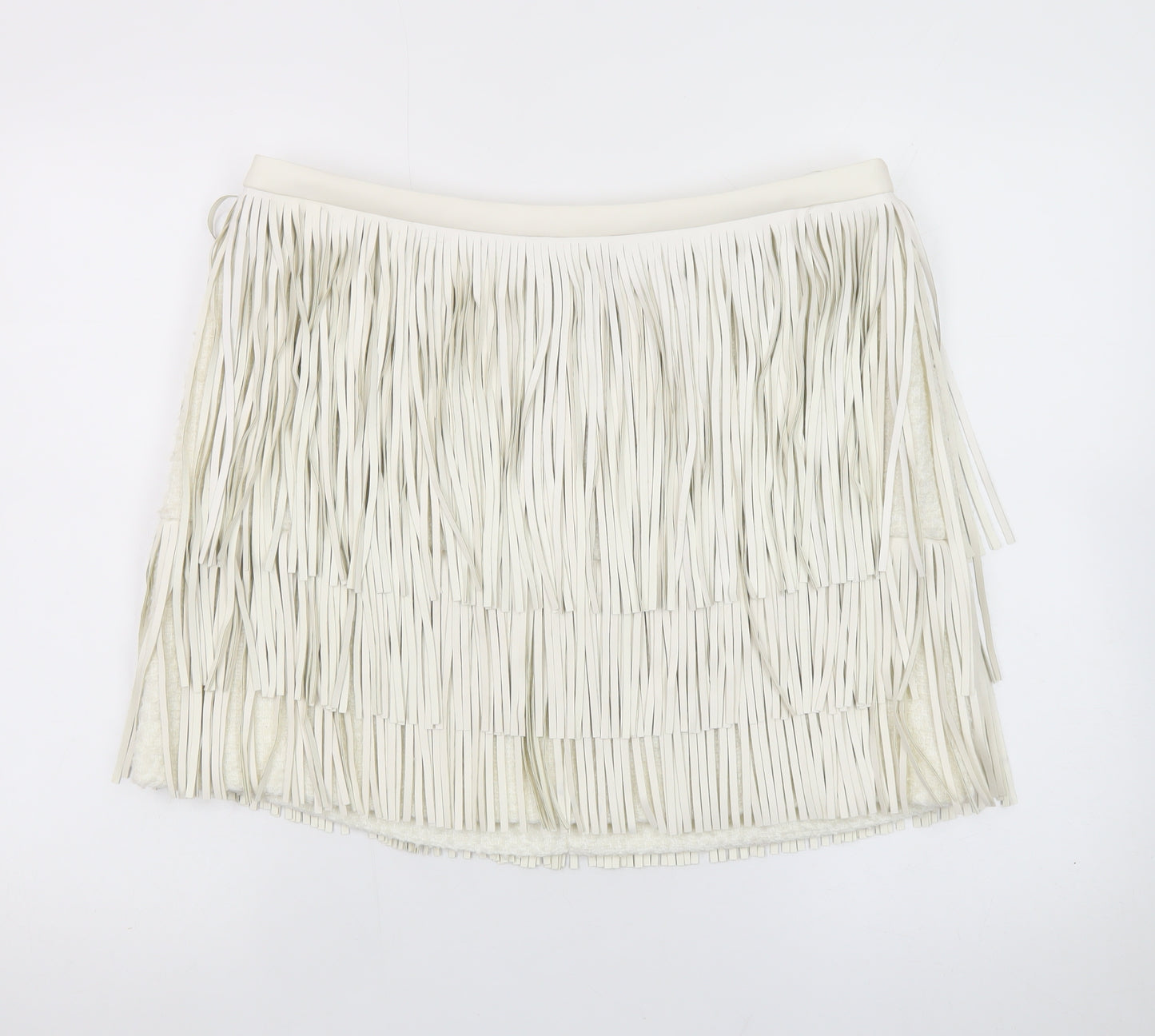 Marks and Spencer Womens Ivory Faux Leather Fringe Mini Skirt Size 16