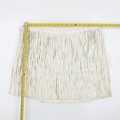 Marks and Spencer Womens Ivory Faux Leather Fringe Mini Skirt Size 16