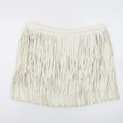 Marks and Spencer Womens Ivory Faux Leather Fringe Mini Skirt Size 16