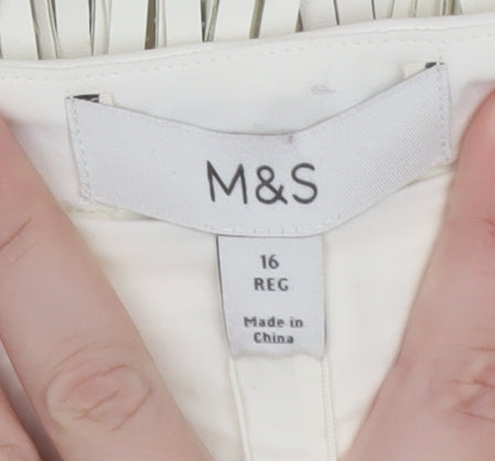 Marks and Spencer Womens Ivory Faux Leather Fringe Mini Skirt Size 16