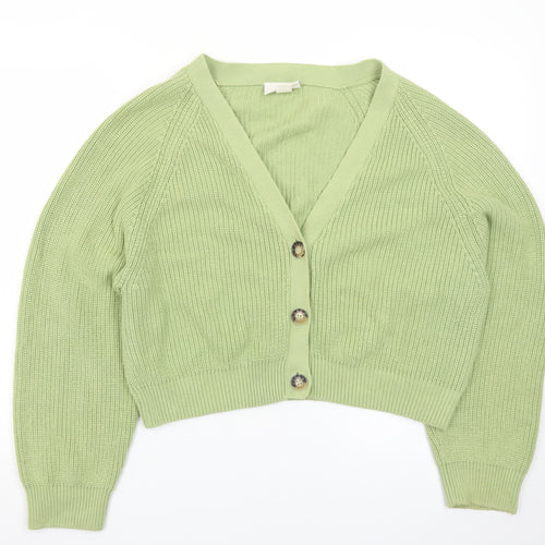 Monki Women's Green Chunky Knit V-Neck Cardigan Size M
